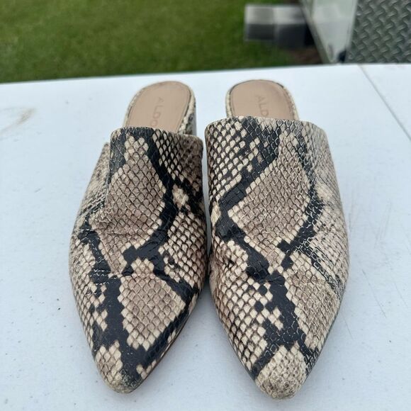 Aldo Black and Tan Mules with Snake Print - Picture 2 of 6